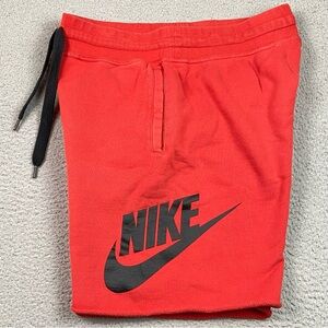 Nike Sweat Shorts Men's Size L Red Swoosh Logo Gym Workout Athletic French Terry